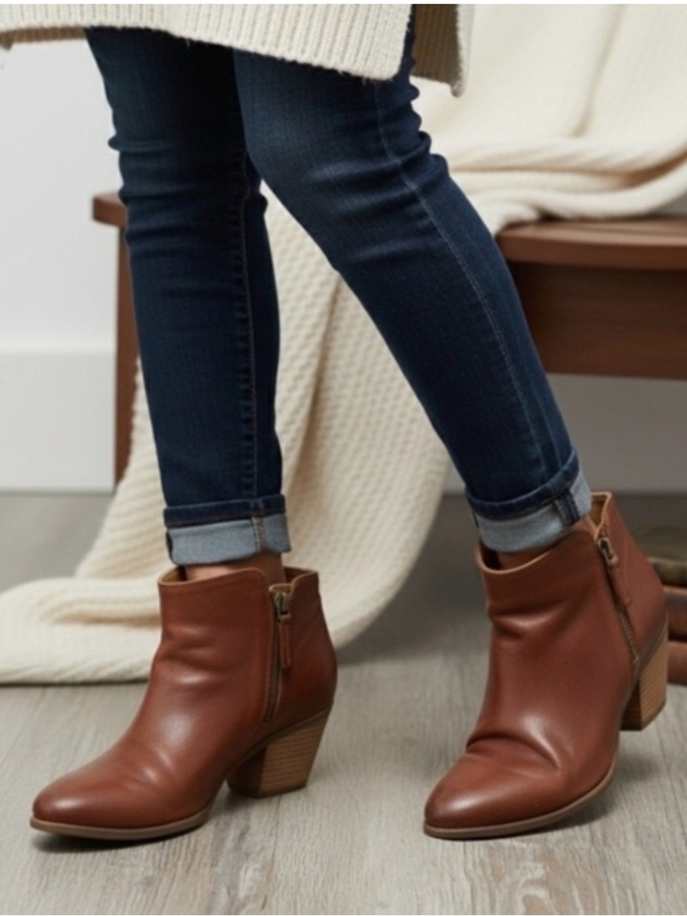 Frye Judith Double Zip Brown Leather Ankle Boot with Side Zip